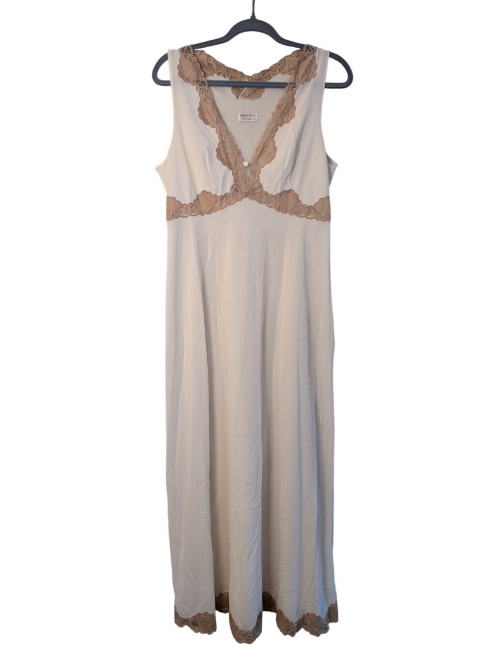 Vintage Emilio Pucci Formfit Rogers Ivory Lace 1970s Nylon Bridal Nightgown M